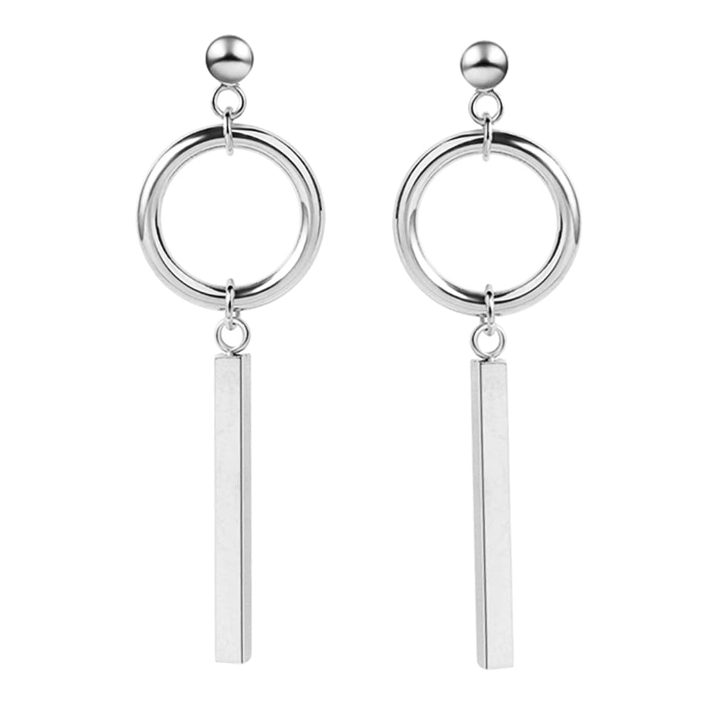 Maxbell Stainless Steel Silvertone Earrings Ear Studs Cube Rectangle Bar Ring Loop Dangle Earrings