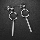 Maxbell Stainless Steel Silvertone Earrings Ear Studs Cube Rectangle Bar Ring Loop Dangle Earrings