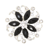 Maxbell Fashion Jewelry Crystal Floral Brooch Pin Black and Silver