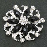 Maxbell Fashion Jewelry Crystal Floral Brooch Pin Black and Silver