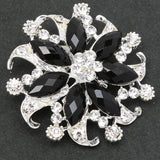 Maxbell Fashion Jewelry Crystal Floral Brooch Pin Black and Silver