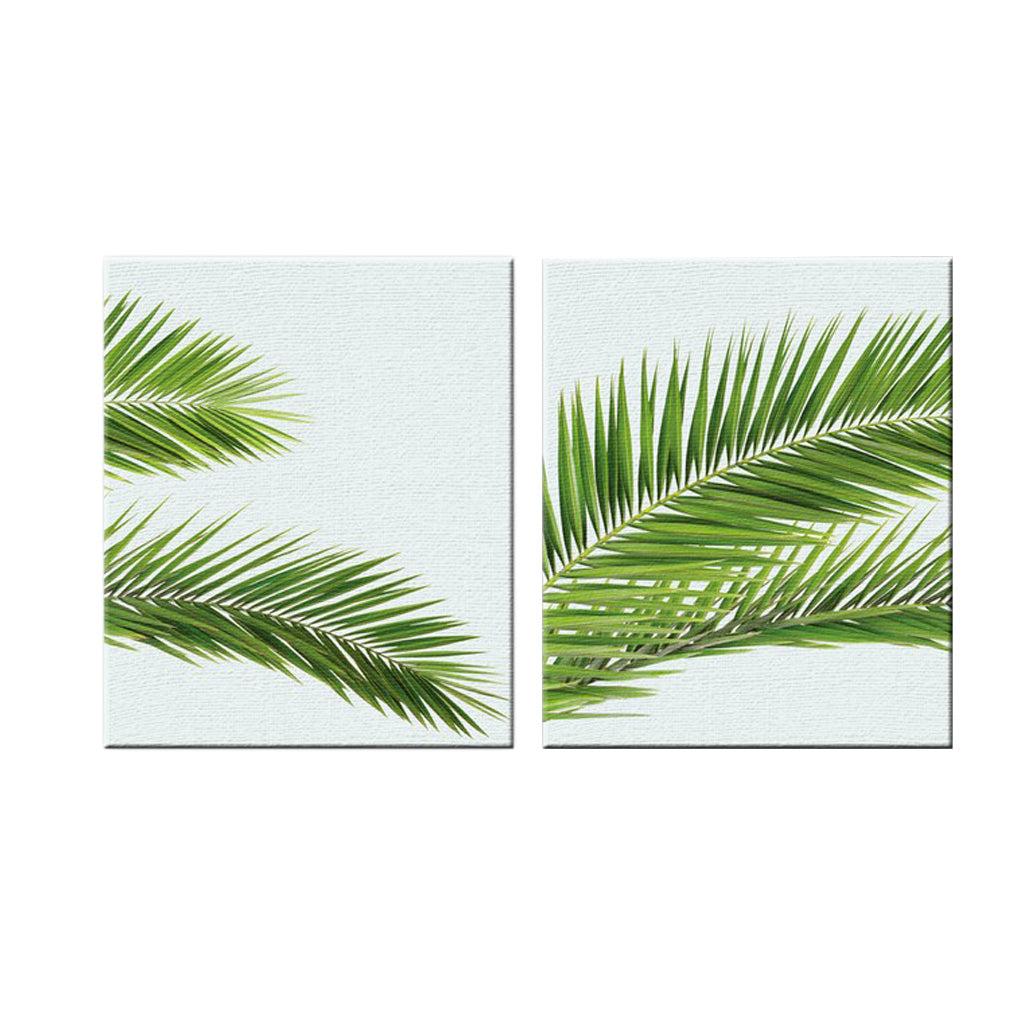 Maxbell 2pcs Wall Art Oil Painting on Canvas Print Artwork Pictures for Home Decor Green Tropical Plants Palm Leaves