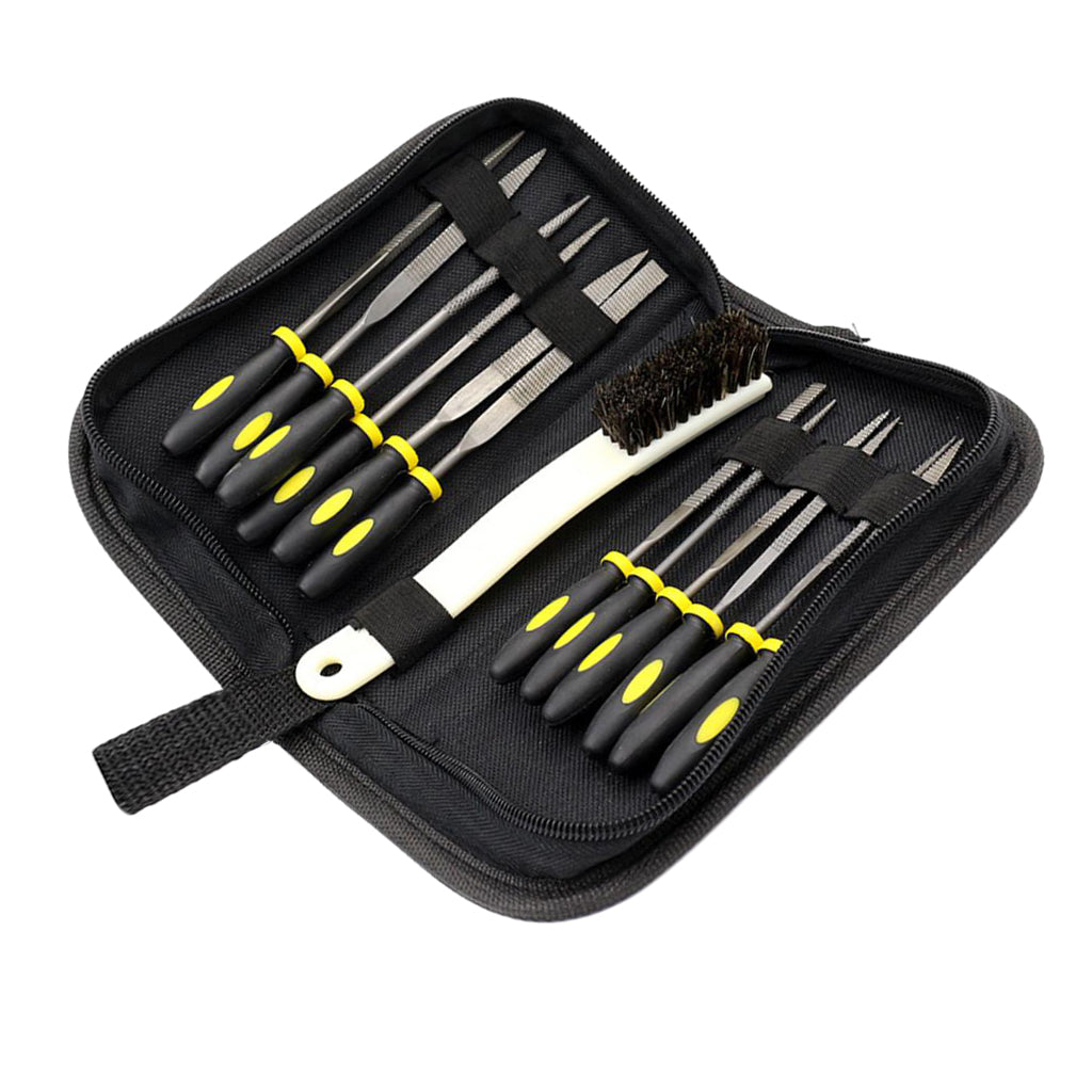Maxbell 15 Pieces Needle File Set Mini Assorted Wood Rasp Set Steel Needle Files with Brush Parts Box in Zipper Package Case for Wood and Soft Stuffs Carving