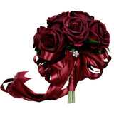 Maxbell Luxury Rose Bridal Bouquet Silk Flower Wedding Party Photo Prop Wine Red