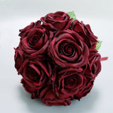 Maxbell Luxury Rose Bridal Bouquet Silk Flower Wedding Party Photo Prop Wine Red