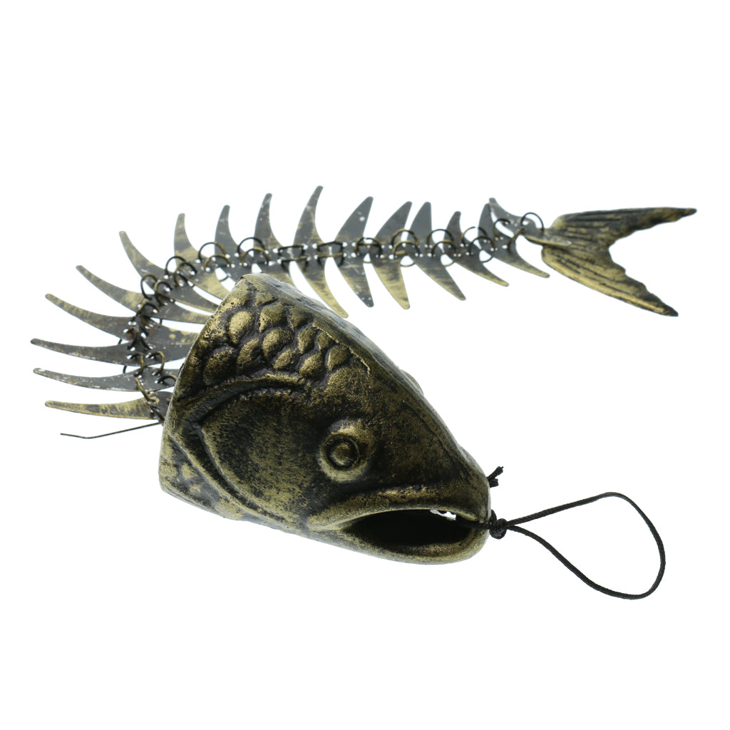Maxbell Solid Cast Iron Fish Bone Large Creative Wind Chimes Hanging Decor Bell