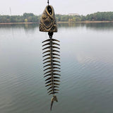 Maxbell Solid Cast Iron Fish Bone Large Creative Wind Chimes Hanging Decor Bell