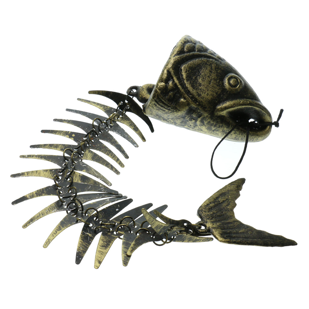Maxbell Solid Cast Iron Fish Bone Large Creative Wind Chimes Hanging Decor Bell