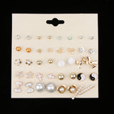 Maxbell 20 Pairs Handmade Pearl Rhinestone Ball Bowknot YinYan Studs Earring Sets