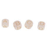Maxbell 26 Pieces 10mm Unpainted Wooden Alphabet A-Z Letters Sqaure Wood Spacer Beads Wooden Beads For Baby Teething Jewelry DIY Beading Crafts Supplies