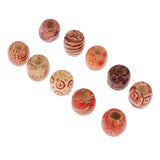 Maxbell 10 Pieces Wooden Beads Mixed Patterns Large Hole Beads Fit Charm Bracelet DIY For Jewelry Making Craft 16x17mm