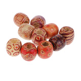 Maxbell 10 Pieces Wooden Beads Mixed Patterns Large Hole Beads Fit Charm Bracelet DIY For Jewelry Making Craft 16x17mm