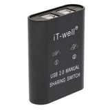 Maxbell USB Sharing Switch KVM Switcher Adapter Box 2 Computer Share 1 USB Device Hub for Printer Scanner Black
