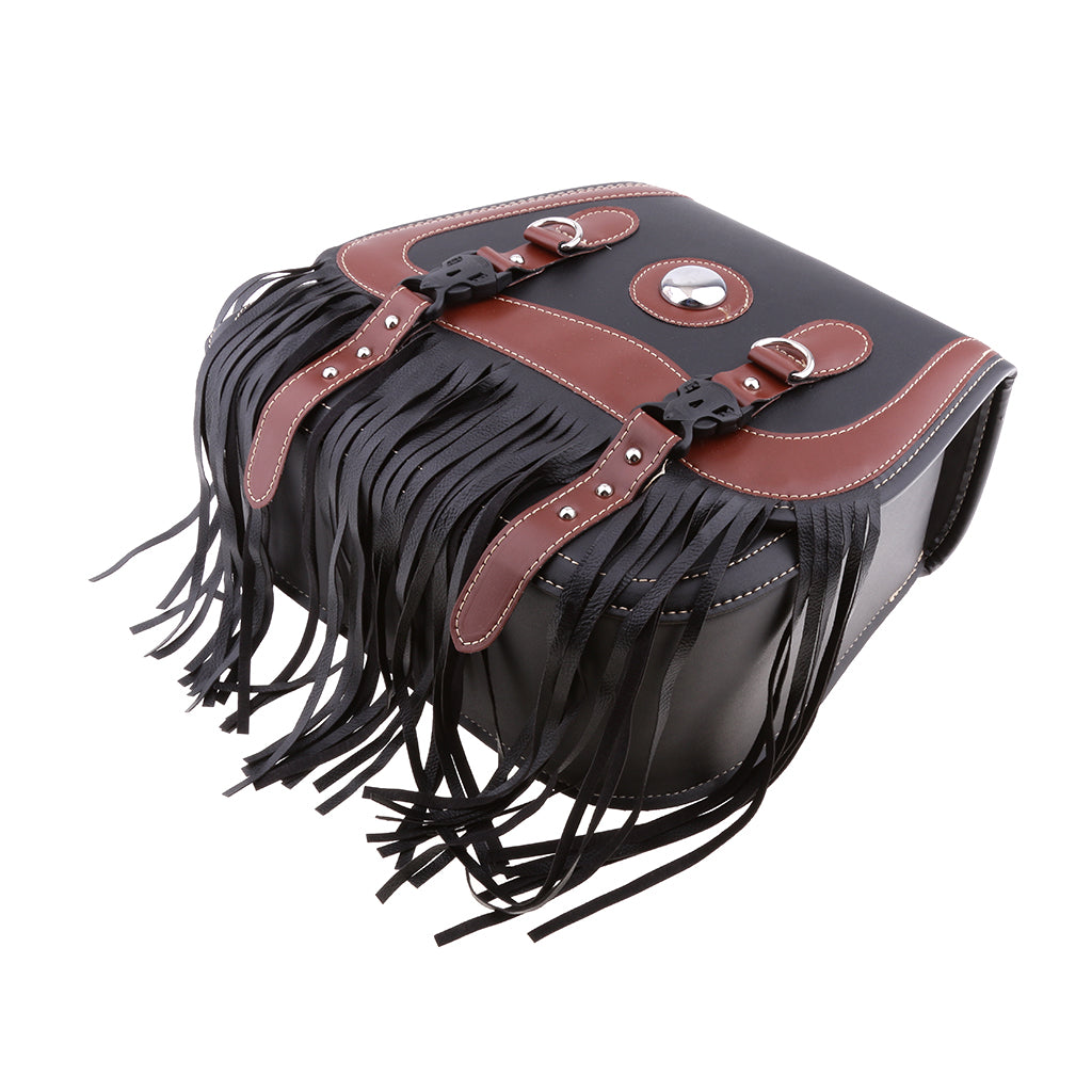 Maxbell Black & Brown Retro Leather Motorcycle Tassels SaddleBags Panniers Luggage