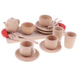 Maxbell 16pcs/ Set Wooden Tea Set Tea Party Pretend Role Play Developmental Game Toy for Kids - Saucer Cup Salver Tableware spoons & forks