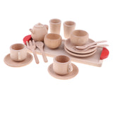 Maxbell 16pcs/ Set Wooden Tea Set Tea Party Pretend Role Play Developmental Game Toy for Kids - Saucer Cup Salver Tableware spoons & forks