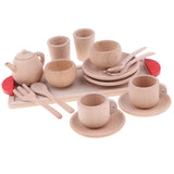 Maxbell 16pcs/ Set Wooden Tea Set Tea Party Pretend Role Play Developmental Game Toy for Kids - Saucer Cup Salver Tableware spoons & forks