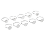 Maxbell 10 Pieces Lots Silver Plated Ring Blanks Adjustable 10mm Flat Pad Handmade Finger Rings Findings DIY Supplies Pad for Jewelry Making