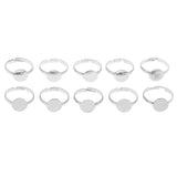 Maxbell 10 Pieces Lots Silver Plated Ring Blanks Adjustable 10mm Flat Pad Handmade Finger Rings Findings DIY Supplies Pad for Jewelry Making