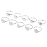 Maxbell 10 Pieces Lots Silver Plated Ring Blanks Adjustable 10mm Flat Pad Handmade Finger Rings Findings DIY Supplies Pad for Jewelry Making