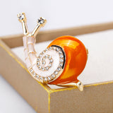 Maxbell Cute Enamel Orange Rhinestone Crystal Snail Brooch Pin Cartoon Jewelry