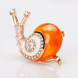 Maxbell Cute Enamel Orange Rhinestone Crystal Snail Brooch Pin Cartoon Jewelry