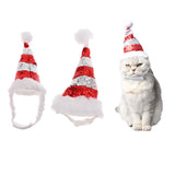Maxbell Adjustable Pet Dog Puppy Cat Shiny Red White Striped Christmas Santa Hat for Pets Winter Party Clothes Xmas Costume Dress Up Size S