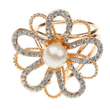 Maxbell Gold Tone Simulated Pearls Fashion Flower Buckle Scarf Pin Brooch Jewelry