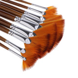 Maxbell Set 9 Size Fan Shape  Brushes Pen for Oil Acrylic Water Painting Artist Wooden Handle