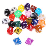 Maxbell 25x Acrylic Polyhedral Dice D10 TRPG Toy for Dungeons and Dragons Table Game