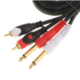 Maxbell Dual 1/4'' 6.35mm Mono Male Jack To Dual 2RCA Male Audio Cable for Mic Mixer 1M