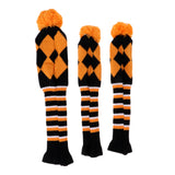 Maxbell 3 Pieces Golf Knit Pom Pom Headcover Driver Fairway Woods Head Covers Orange