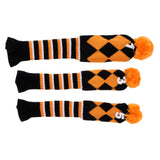 Maxbell 3 Pieces Golf Knit Pom Pom Headcover Driver Fairway Woods Head Covers Orange