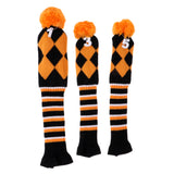 Maxbell 3 Pieces Golf Knit Pom Pom Headcover Driver Fairway Woods Head Covers Orange