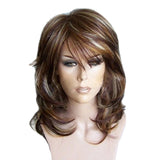 Maxbell 100% Human Hair Brown Blend Long Curly Layered Wavy Wig Hairpiece Heat Resistant 43cm for Cosplay Party Costume