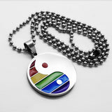 Maxbell Stainless Steel Rainbow Pride Yin Yang Pendant Ball Chain Necklace LGBT Gay Lesbian Jewelry