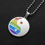 Maxbell Stainless Steel Rainbow Pride Yin Yang Pendant Ball Chain Necklace LGBT Gay Lesbian Jewelry