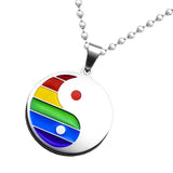 Maxbell Stainless Steel Rainbow Pride Yin Yang Pendant Ball Chain Necklace LGBT Gay Lesbian Jewelry