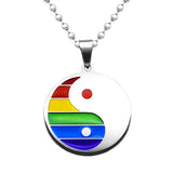 Maxbell Stainless Steel Rainbow Pride Yin Yang Pendant Ball Chain Necklace LGBT Gay Lesbian Jewelry