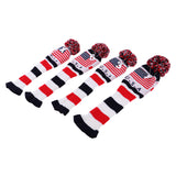 Maxbell 4Pcs Golf Driver Rescue Head Cover Long Neck Pom Pom Fairway Wood Headcovers Knit Socks #1 3 5 X