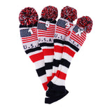 Maxbell 4Pcs Golf Driver Rescue Head Cover Long Neck Pom Pom Fairway Wood Headcovers Knit Socks #1 3 5 X