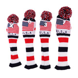 Maxbell 4Pcs Golf Driver Rescue Head Cover Long Neck Pom Pom Fairway Wood Headcovers Knit Socks #1 3 5 X