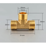 Maxbell 1/2'' // 3 Way Brass Male Tee Fitting Pipe Connector T-Junction - Thickened Wall - High and Low Temperature Resistant