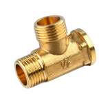 Maxbell 1/2" // 3 Way Brass Male Male Female Tee Fitting Pipe Connector T-Junction - Thickened Wall - High and Low Temperature Resistant