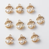 Maxbell 10pieces Bail Design Fashion Alloy Pearl Shell Charms Jewelry Making Pendant DIY Craft Accessory Gold 13X16mm