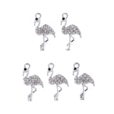 Maxbell 5 Piece Silver Alloy Crystal Flamingo Pendant Jewelry Making Charms Findings for DIY Key Charms Hanging Decoration