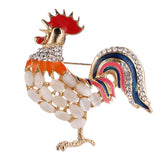 Maxbell Women Men Enamel Crystal Opal Cock Rooster Animal Brooch Pin Jewelry Gift