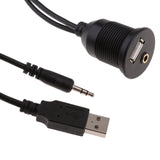 Maxbell 1 Meter USB 2.0 + 3.5mm AUX Dash Flush Mount Extension Cable Male to Female for Car Boat Motor