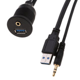 Maxbell 3.5mm AUX Socket Extension USB 3.0 Car Boat Marine Motorcycle Dashboard Flush Mount Panel Cable 2m