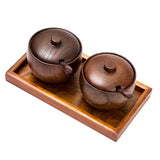 Maxbell Wooden Seasoning Pot with Tray Spoon Set Kitchen Storage Canister Spice Jar